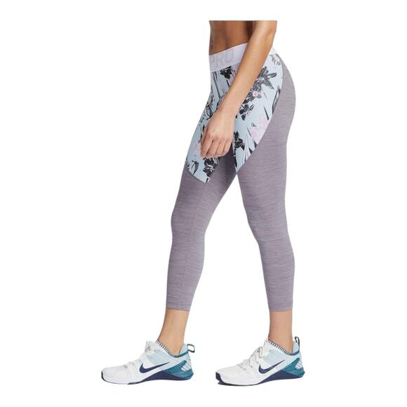 Medium Pants Nike HYP FM CROP TGHT gray heathered teal pink floral Leggings - Picture 3 of 5